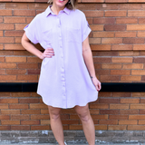 Drop Shoulder Button Up Woven Shirt Dress - The 308 Boutique