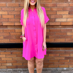 Drop Shoulder Button Up Woven Shirt Dress - The 308 Boutique