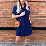Drop Shoulder Button Up Woven Shirt Dress - The 308 Boutique