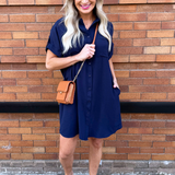 Drop Shoulder Button Up Woven Shirt Dress - The 308 Boutique