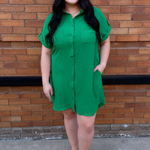 Drop Shoulder Button Up Woven Shirt Dress - The 308 Boutique