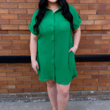 Drop Shoulder Button Up Woven Shirt Dress - The 308 Boutique