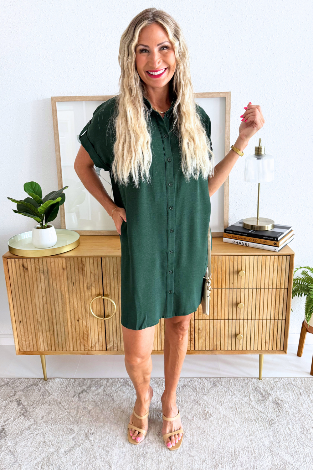 Drop Shoulder Button Up Woven Shirt Dress