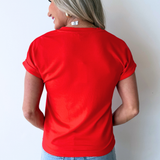 Cuffed Sleeve V Neck Tee