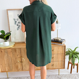 Drop Shoulder Button Up Woven Shirt Dress