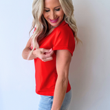 Cuffed Sleeve V Neck Tee