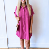 Drop Shoulder Button Up Woven Shirt Dress