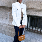 Puff Sleeve Trucker Jacket w/ Ruffle Collar