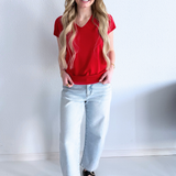 Relaxed Fit Short Sleeve V Neck Top