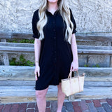 Short Sleeve Button Down Mini Dress w/ Pockets