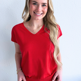 Relaxed Fit Short Sleeve V Neck Top