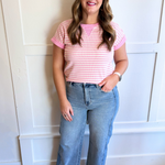 Striped Round Neck Short Sleeve Knit Top - The 308 Boutique