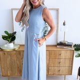 Sleeveless Crew Neck Tie Back Sweater Woven Dress
