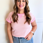 Striped Round Neck Short Sleeve Knit Top - The 308 Boutique