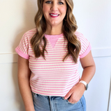 Striped Round Neck Short Sleeve Knit Top - The 308 Boutique