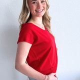 Relaxed Fit Short Sleeve V Neck Top