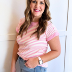Striped Round Neck Short Sleeve Knit Top - The 308 Boutique