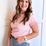 Striped Round Neck Short Sleeve Knit Top - The 308 Boutique