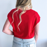Relaxed Fit Short Sleeve V Neck Top