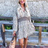 Smocked Waist V Neck Mini Dress