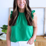 Ruffle Sleeve Keyhole Back Blouse
