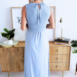 Sleeveless Crew Neck Tie Back Sweater Woven Dress
