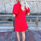 Short Sleeve Button Down Mini Dress w/ Pockets