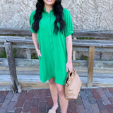 Short Sleeve Button Down Mini Dress w/ Pockets