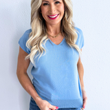 Relaxed Fit Short Sleeve V Neck Top