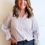 Adjustable Sleeve Button Front Woven Top