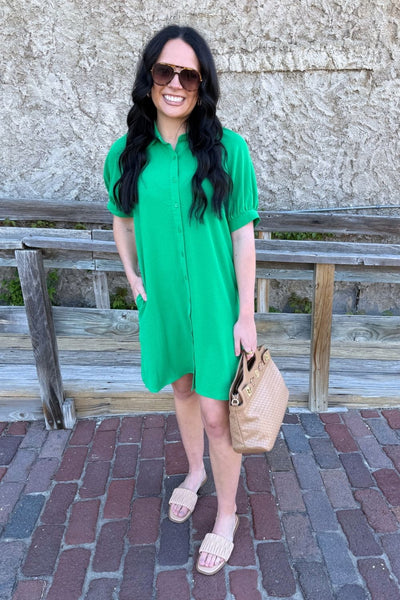 green button up dress short sleeve Short Sleeve Button Down Mini Dress w/ Pockets – The 308 Boutique