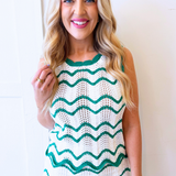 Contrast Trim Wavy Knit Sleeveless Top