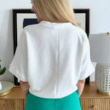 Round Neck Cloudy Knit 1/2 Sleeve Top