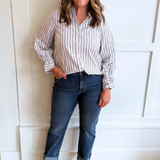 Adjustable Sleeve Button Front Woven Top