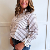 Adjustable Sleeve Button Front Woven Top