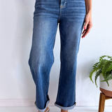 High Rise Relaxed Fit Ankle Straight Jeans with Cuff