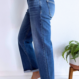 High Rise Relaxed Fit Ankle Straight Jeans with Cuff