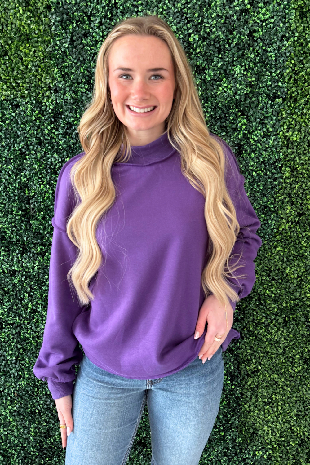 Oversize Drop Shoulder Reversible Mock Neck Sweatshirt - The 308 Boutique