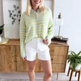 Long Sleeve Rolled Hemline Half Button Sweater