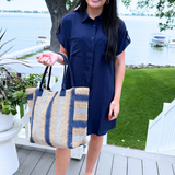 Drop Shoulder Button Up Woven Shirt Dress