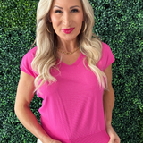 Relaxed Fit Short Sleeve V Neck Top