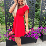 Flutter Cap Sleeve V Neck Dress