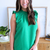Ruffle Sleeve Keyhole Back Blouse
