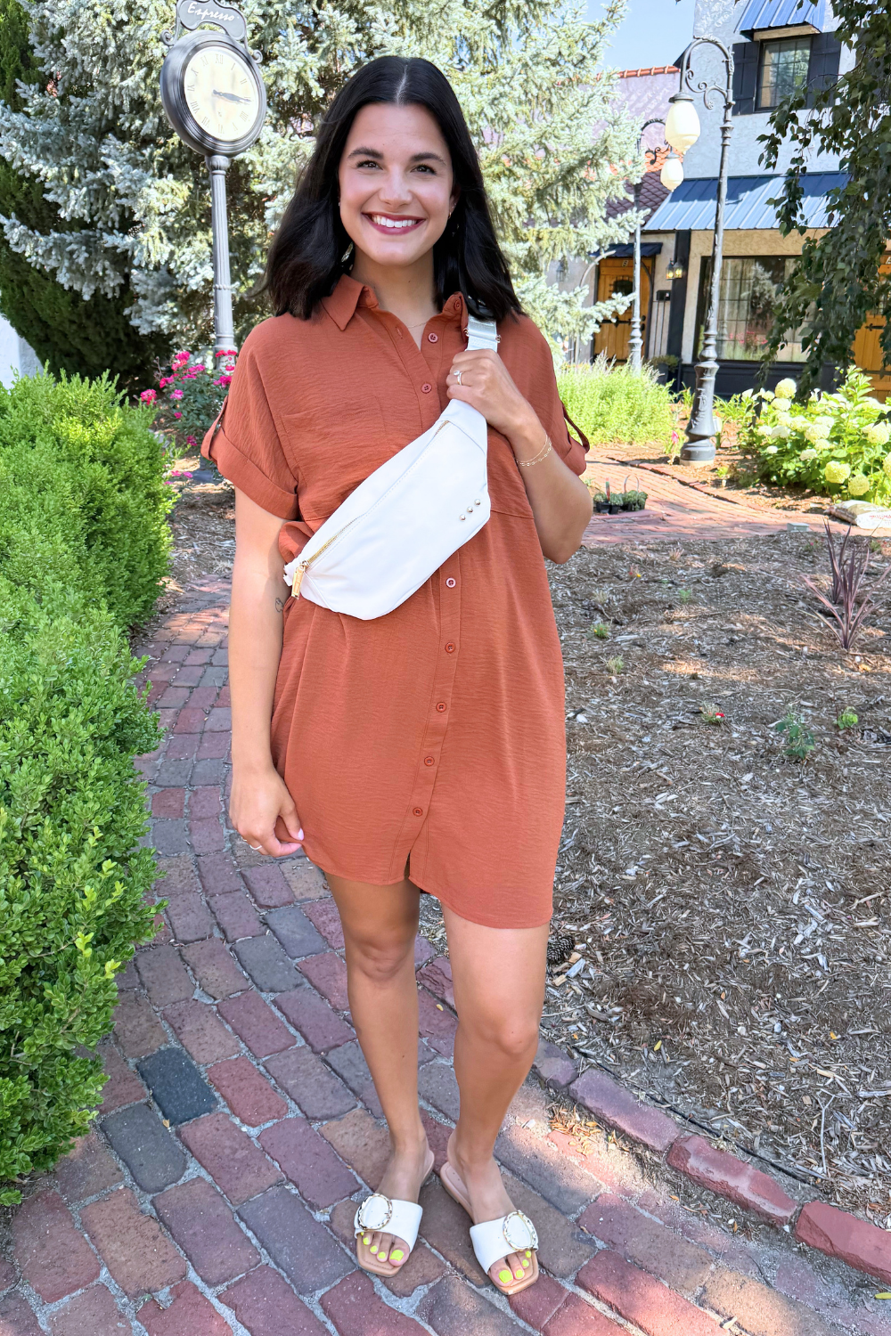 Drop Shoulder Button Up Woven Shirt Dress