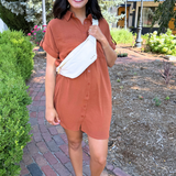 Drop Shoulder Button Up Woven Shirt Dress