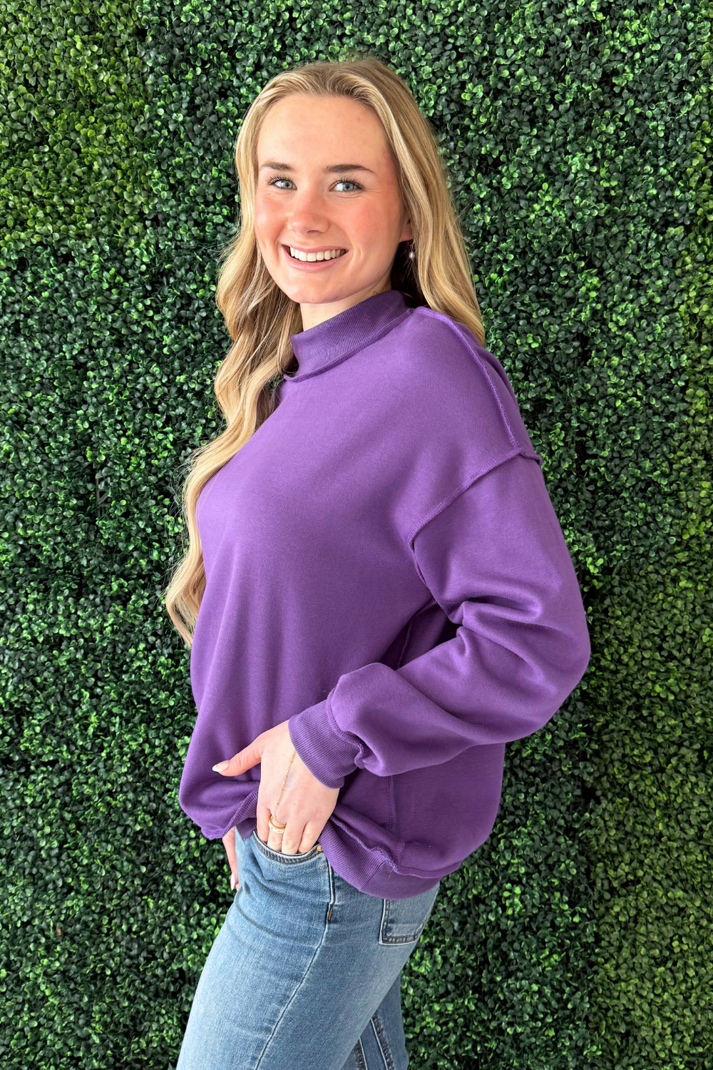 Oversize Drop Shoulder Reversible Mock Neck Sweatshirt - The 308 Boutique