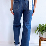 High Rise Relaxed Fit Ankle Straight Jeans with Cuff