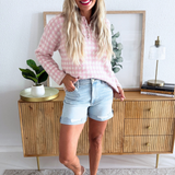 Long Sleeve Rolled Hemline Half Button Sweater