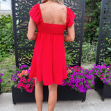 Flutter Cap Sleeve V Neck Dress