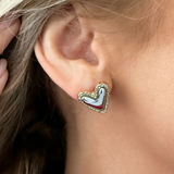 Whimsical Puff Heart and Crystal Stud